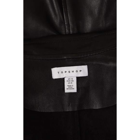 Sz 8 Topshop Black Faux Leather Mini Pu Button Down Shirt Dress GUC - Picture 5 of 6